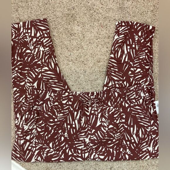 Old Navy NWT Palm print linen blend Pants pull on drawstring pockets - Picture 2 of 14